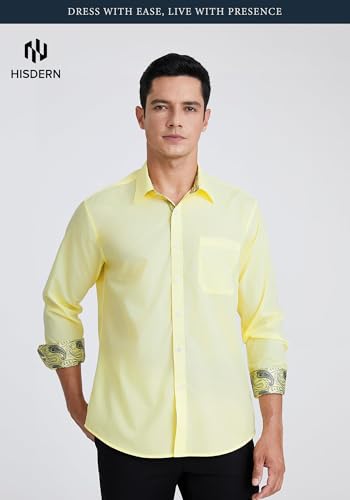 Image of HISDERN Mens Business Dress Shirts Long Sleeve Casual Button Down Shirt Formal Inner Collar Contrast Shirt for Men Wedding