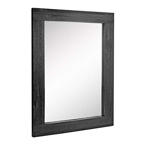 Stonebriar Rustic Rectangular Black Painted Wood Frame Hanging Wall Mirror For Vertical Or Horizontal Display, 24" X 18" #TOP1