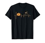 Halloween Pumpkin EKG Heartbeat Monitor Bat Heart Design T-Shirt