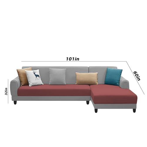 Image of Kraven LHS 6 Seater L Shape Sofa Set for Living Room (Maroon Grey Fabric) Premium Fabric Sofa