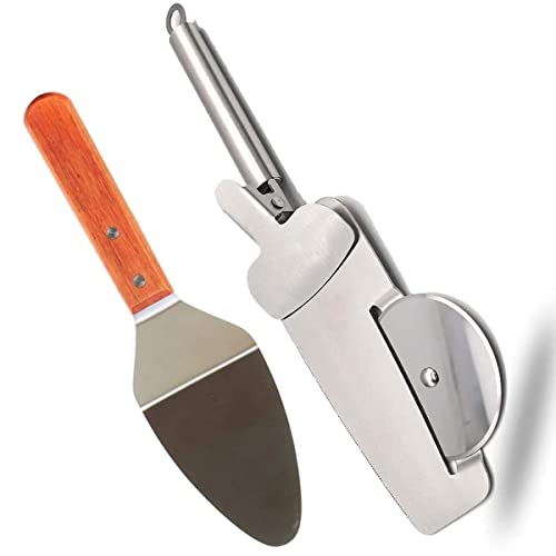 Image of P-Plus International Pizza Cutter and Serving Turner - Pizza Serving Turner - Pizza Cutter Tool - Pizza Spatula - Pizza Cutter Wheel (Set of 2)