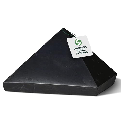 Shungite World Authentic Shungite Pyramid Polished 40 mm / 1.57" Chakra Energy Natural Healing Crystal Real Black Pyramid Home Office Protection Desk Decor Meditation Reiki Grounding Stone
