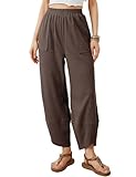 Xiaoxuemeng Womens Baggy Wide Leg Pants Casual Elastic Waisted Palazzo Harem Pants with Pockets(Coffee-M)