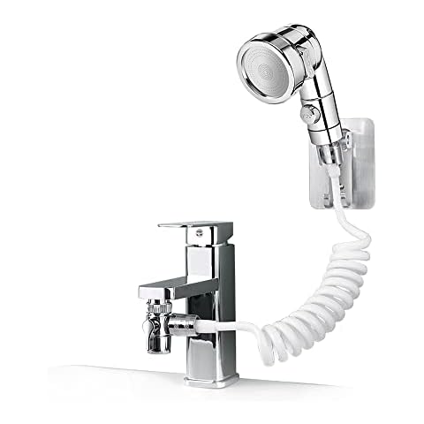 Umelee Shower Head and Hose Set, Shower Head & Faucet Double Outlet, Shower Head Hose Sprayer Holder with 3 Spray Modes, Handheld Shower Kit for Water Saving Bathing for Adults Children Pets Cover