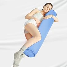 Travel Body Pillow for Adults, Inflatable Travel Pillows, Multifunctional Side Sleeper Pillows, Round Bolster Pillow for Bed Blue