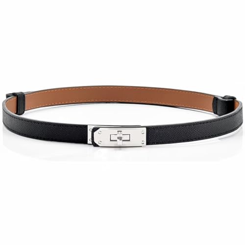 2 in 1 Women's Skinny Leather Belt,Alloy Turn Lock Adjustable Slim Thin Waist Belt For Dress Jeans Coat - Main Image