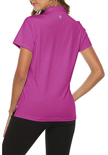 JINSHI Women’s Short Sleeve Polo Shirt Performance Golf Polo Shirt Active Top Tee Shirt(M,Rose Red) - Thumbnail 2