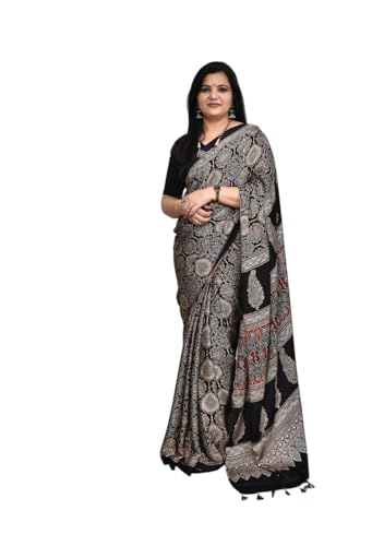 Image of SATIKA VASTRAM Modal Silk Ajrakh Saree Bandhani Design Crepe Printed Designer Pallu Attach Blouse Piece