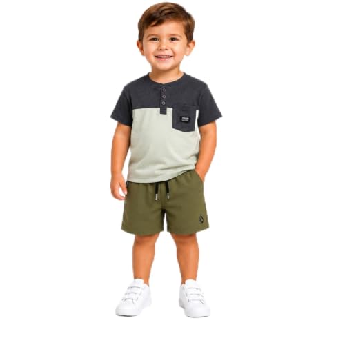 Image of Volcom Toddler Baby Boy Shorts Set - 2 Piece Short Sleeve Graphic Tees and Tech Stretch Shorts for Boys Infant Summer Clothes