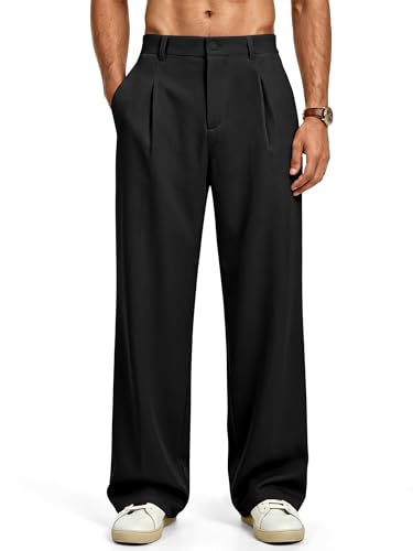 JMIERR Chino Hose Herren Baggy Anzughose Regular Fit Casual Sommer Weite Hose Herren Stretch Schwarze Stoffhose Baggy Jogginghosen für MännerSchwarz XL(38)