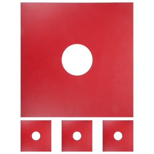 Fundas de Papel Rojo para Discos de Vinilo en Estanterías de Salón y Exhibición