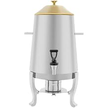Coffee Urn With Fuel Holder, 3.5 Gallon Stainless Steel Hot Beverage Dispenser with Adjustable Flame for Milk Coffee, Scented Tea and Juice - Commercial Use, Parties and Catering Gold Lid