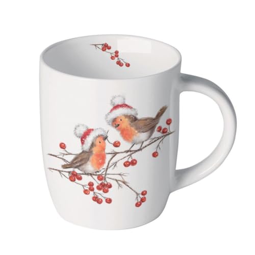 Ambiente Tasse à thé - Tasse à café - 200 ml - Oiseaux branches dans paysage d'hiver - Porcelaine fine - Série Christmas Robins