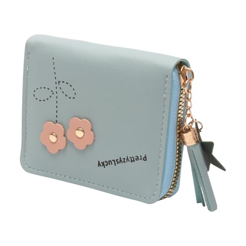 1Pcs Pouch for Money Short Floral Card Wallet PU Leather Blue 11x9cm2