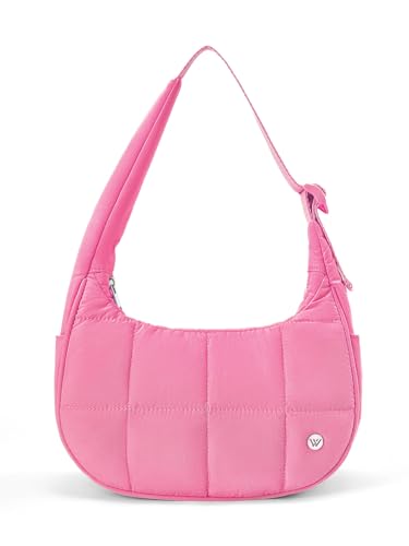 Image of WESTBRONCO Small Puffer Crescent Shoulder Bag for Women, Nylon Quilted Shoulder Purses, Puffy Handbags with Adjustable Strap