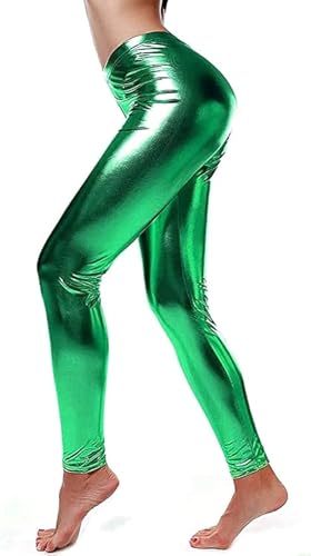 BOOM Prime Women’s Metallic Leggings Wet Look Shiny Waist Stretch Pants Liquid Disco, Party, Fancy Dress & Costume Wear (as8, Alpha, M, L, Regular, Regular, Green, M/L)