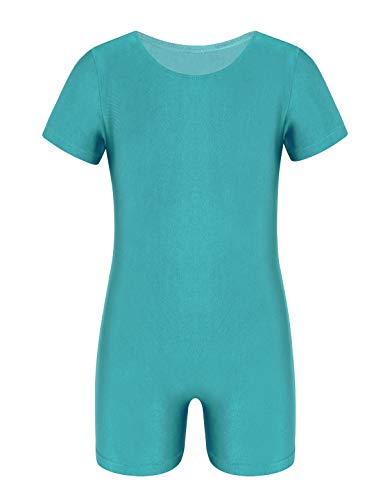 Freebily Kinder Jungen Mädchen Ballettanzug Kurzarm Sportbody Ballett Trikot Tanz-Body Gymnastik Overall Ganzanzug Turnanzug in Gr. 104-164 Türkis 128