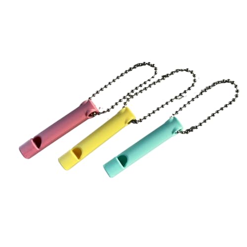 Safety Whistle with Chain, Pack of 3, Compact Loud Emergency Whistles for Keyrings and Backpacks, Pink Yellow and Blue