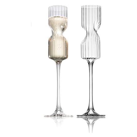 Fioance Elegant Spiral Champagne Flutes Set of 2 – Hand-Blown Crystal Glass, 4.5 oz Capacity – Perfect for Weddings, Anniversaries, Special Occasions – Lead-Free Champagne Glasses. (Vertical Ridges) Cover