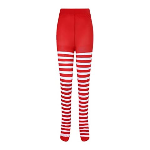 Girls Christmas Halloween Striped Pantyhose Tights High Waist Bag Foot Base Socks Fall Winter Holiday Costume Tights (Z-Red White , 4-7 Years ) Cover
