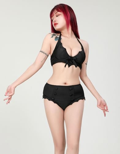 MEOWCOS Women's Bikini Sets Gothic Retro Bat Bathing Suit Two Piece Swimsuit Black2