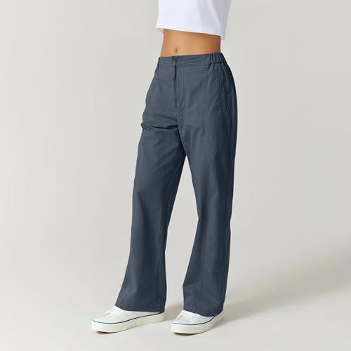 fanmpghleoo Straight Leg Pants Women Elastic Waist Baggy Business Casual Pants Trendy High Waisted Trousers with Pockets2