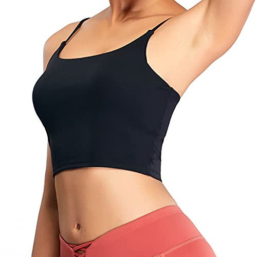 Womenâ€™s Sports Bra Yoga Running Fitness Workout Tank Top Removable Padded Crop Top Camisole Black XS