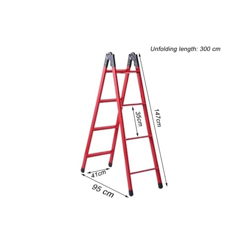 Image of Step Ladder Portable Folding Single-Sided Straight Through Ladder, 1.5-Meter-high Steel Pipe Telescopic Climbing Ladder(Yellow)