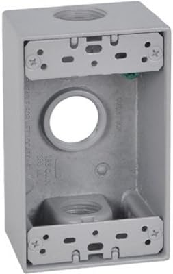 1 Gang Outlet Box, Rectangular, Gray, Weatherproof, Three 0.75-In. Holes