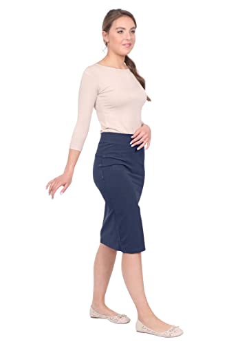 Kosher Casual Women's Modest Knee-Length Fitted Lightweight Cotton Spandex Pencil Skirt2