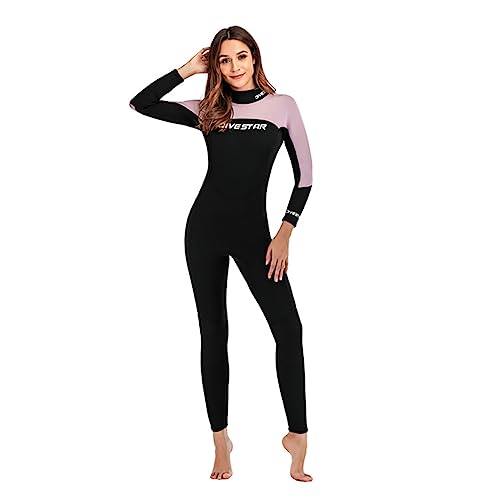 3MM Neopreno Traje de Neopreno Mujer de Una Pieza de Manga Larga Traje de Natación Protección Solar Traje de Surf Cálido Deportes Acuáticos Traje De Buceo,Rosado,L
