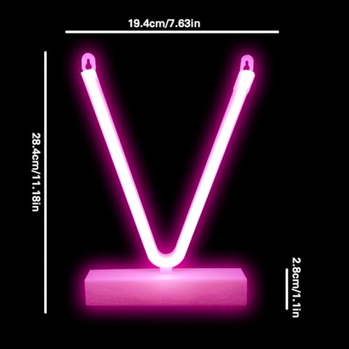 Image of V Letter Pink Neon Signs Led Neon Light up Decorative Art Lights Battery /USB Operated for Home Shop Bar Baby Shower Birthday Wedding Party,Valentine Gifts