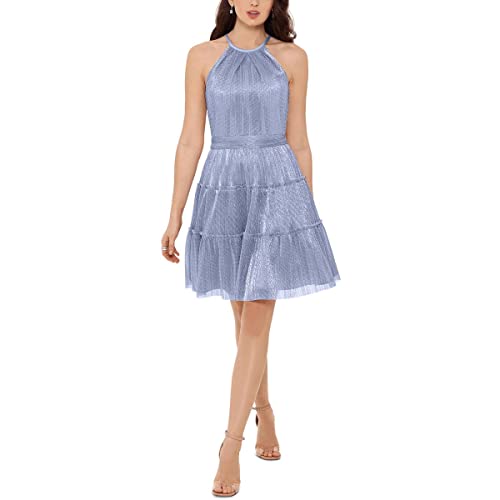 Xscape Womens Metallic Tiered Mini Dress Blue 14 #TOP28