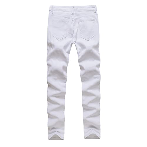 DGKaxiyaHM Men Autumn Winter Ripped Skinny Moto Denim Pants Zipper Hole Biker Mid Rise Jeans Straight Leg Slim Fit Trousers (White,36.00,5,OZ)2