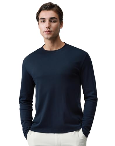 Pure Cotton T Shirts for Men Comfort Long Sleeve Tee Crewneck Jersey Moisture Wicking