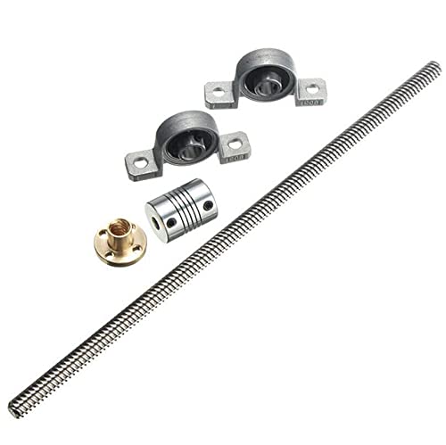Lysee 3D Printer Parts & Accessories - 10pcs/lot T8 Lead Screw Trapezoidal 500mm 8mm + Anti-Backlash Nut + KP08 Bearing Bracket +Flexible Coupling for 3D Printer - (Size: 400mm)