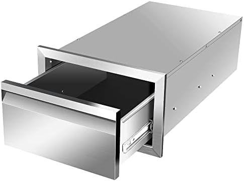 Stainless Steel Outdoor Kitchen BBQ Drawers - Flush Mount Design, 14W x 8.5H x 23D Inch, Perfect for Patio Grill Stations, Durable Storage Solution with Handle