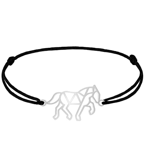 Fauna - Bracelet Animal Cheval Fauna Couleur Or ou Argent avec Chaîne ou Cordon Noir pour Femme, Homme ou Enfant, Résistant et Ajustable Fabriqué en France