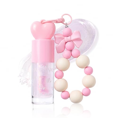 Image of Temperature Changing Glitter Lip Oil – Moisturizing & Hydrating Shine Gloss for Women with Cute Chain Design – Lightweight, Non-Sticky Formula – 3.6ml (01# Peach Diamond)