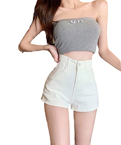 Short en jean blanc pour femme taille haute élastique fini les tailles serrées XL