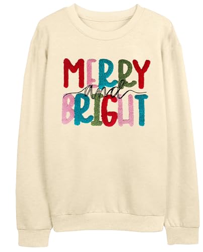 Image of Christmas Sweatshirt Women Merry and Bright Christmas T-Shirt Funny Xmas Lights Blouse Tops Holiday Shirts