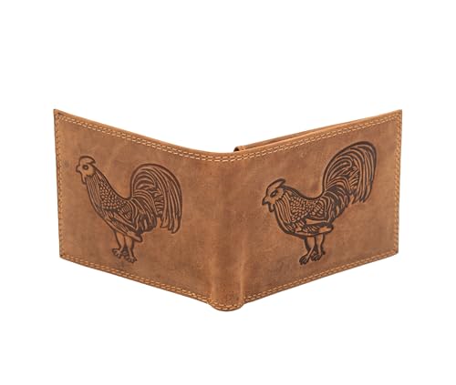 Rooster Bifold Genuine Leather Brown Men's Wallet, Bifold Style Cartera de Hombre Gallo2