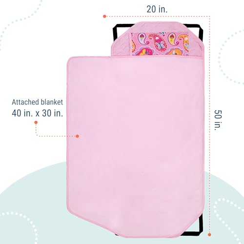 Image of Wildkin Modern Kids Nap Mat with Pillow for Girls - Soft & Cozy Cotton Blend, Elastic Straps, Toddler Sleep Mat for Daycare, Preschool, Kindergarten & Travel, Ages 3-7, Machine Washable - Paisley