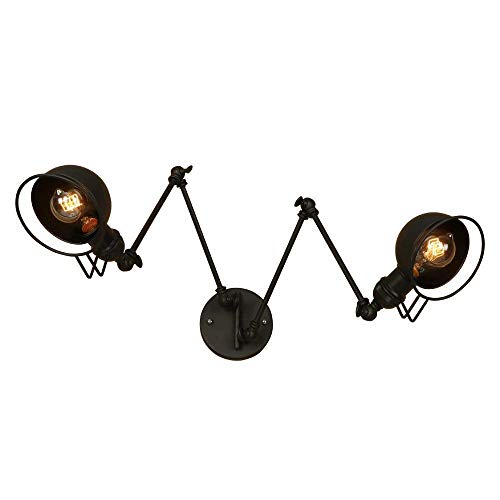 WMING Schwarz Retro Einstellbare Wandbeleuchtung Industriellen Stil Schmiedeeisen Doppelkopf Lange Arm Wandleuchte Schwenkarm Wand Hängende Lampe Licht Wandlampen Cover
