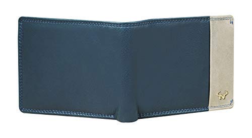 Image of Calfnero Men's Leather Multiple Card Slots ID Window with Coin Pocket Wallet (Navy, One Size)