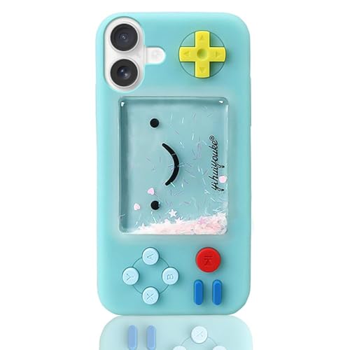 Coque iPhone 16 silicone souple UnnFiko 3D dessin animé bleu avec étoiles liquides animées