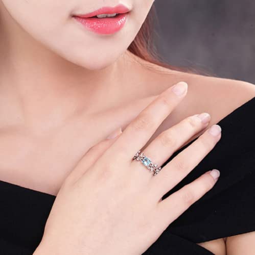 HUKQBUNX 925 Sterling Silver Fashion Zircon Hand Jewelry Princess Engagement Ring Sapphire Natural Aquamarine CZ Square Crystal Zircon Women's Precious Ring Size 6-10 (Size 10)4