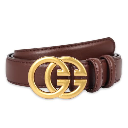 Image of Women's Fashion Classic Metal Buckle Leather Belt with Jeans Dress