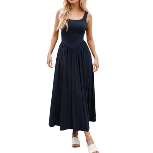 Robe longue col carré bretelles robe fluide unie et confortable