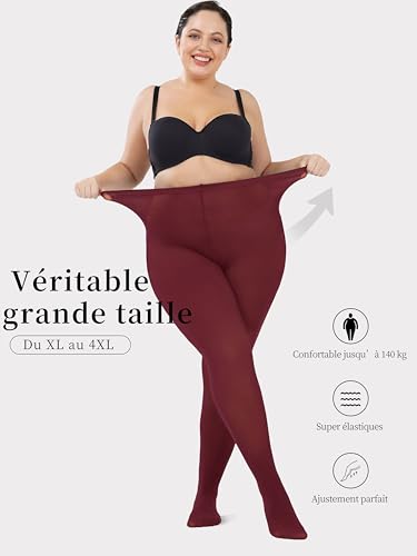 Seidiva Collant Femme Grande Taille 80 Deniers Opaque, Collants Curvy Doux Extensible et Taille Haute, Plus de 10 Couleurs,Rouge bordeaux 2XL – vue 2